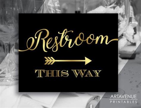 Chic Black And Gold Party Signs Restroom This Way Sign Etsy Party