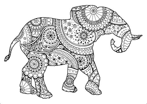 Elephant With Zentangle And Paisley Motifs Elephants Adult Coloring Pages