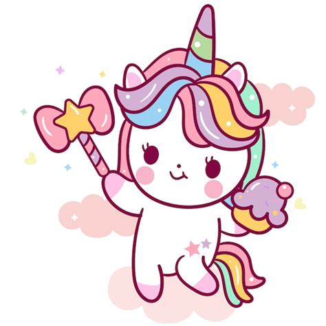 Premium Vector Cute Unicorn Vector Holding Cupcake And Wand Cartoon