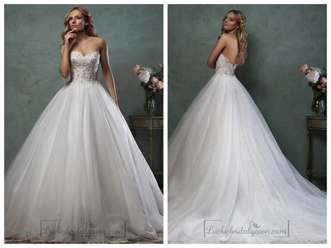 Strapless Scallop Sweetheart Beaded Bodice Ball Gown Wedding Dress