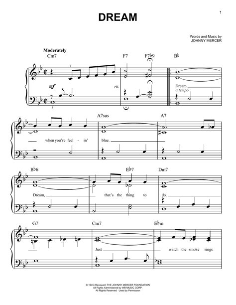 Dream Johnny Mercer Easy Piano Sheet Music