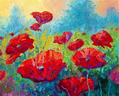 Sprouts green in spring, flowers blossom in summer, leaves red in autumn and snow decorates winter. Field Of Red Poppies Painting by Marion Rose