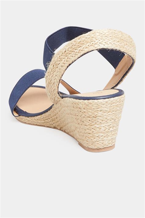 Navy Blue Espadrille Wedge Sandals In Extra Wide Eee Fit Yours Clothing