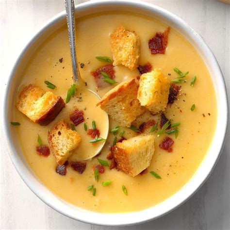 Warm up with this rich and indulgent soup. Potato Beer Cheese Soup Recipe | Taste of Home