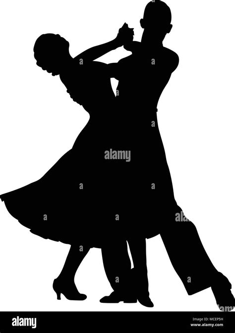 Couple Of Dancers Black Silhouette On Competition In Ballroom Dancing