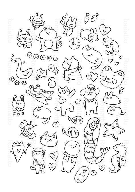 Printable Stickers Coloring Page Color Your Own Stickers Etsy