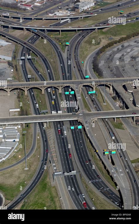 Aerial View Above Freeways Bridges Dallas Texas Stock Photo Alamy