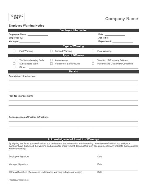 Free Printable Employee Write Up Form Download Free Printable Employee Write Up Form Samples In