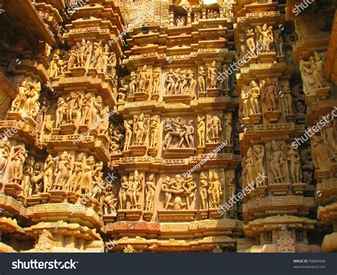 Stone Carved Erotic Sculptures In Hindu Temple In Khajuraho Madhya