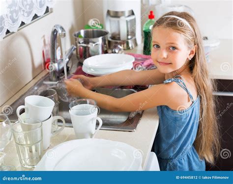 Girl Doing Dishes At Kitchen Stock Photo Image Of Home European
