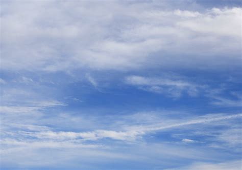 Blue Sky with Clouds and Airplane Trail Picture | Free Photograph ...