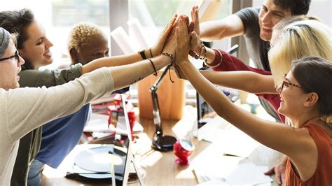 Teamwork Power Successful Meeting Workplace Concept Top Motivational