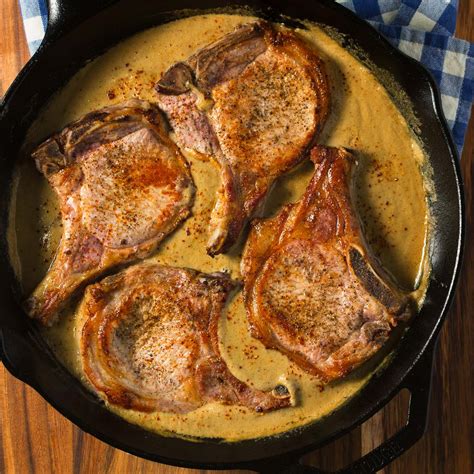 Put chops and sauce in large casserole dish (sauce should cover meat) bake in oven 350 degrees for 1 1/2 hours. pork chops with mushroom cream sauce - glebe kitchen