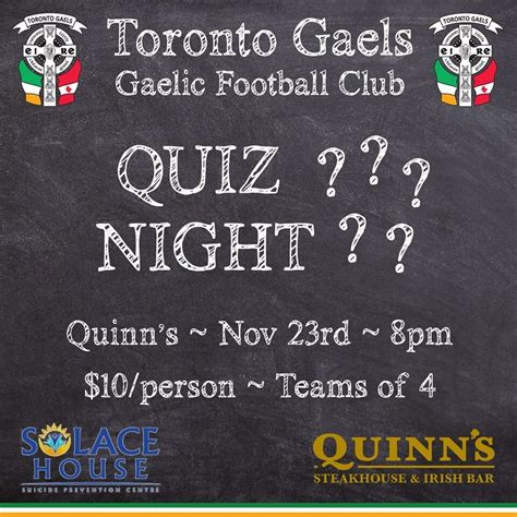 Quiz Night Nov 23rd 2019 — Toronto Gaels Gaelic Football Club