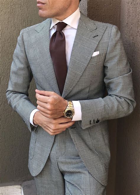 Cannes Grey Glen Plaid Check Suit Menssuits Checked Suit Grey Suit