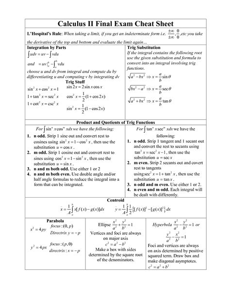 Printable Calculus Cheat Sheet Calculus Ii Cheat Sheet With Fountain