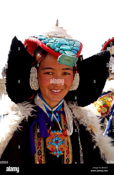 A Ladakhi Women Is Wearing The Perak A Traditional Ladakhi Head Stock