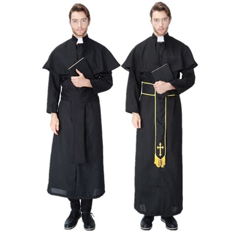 Adult Catholic Priest Costume Men Religious Pastor Father Costumes Halloween Purim Party Mardi