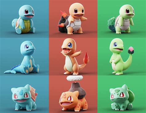 pokemon all starters 3d model collection cgtrader