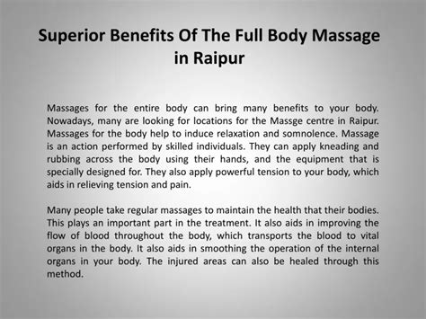 Ppt Superior Benefits Of The Full Body Massage In Raipur Powerpoint Presentation Id 11822871