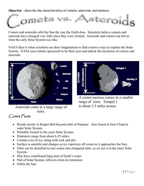 Comets Vs Asteroids