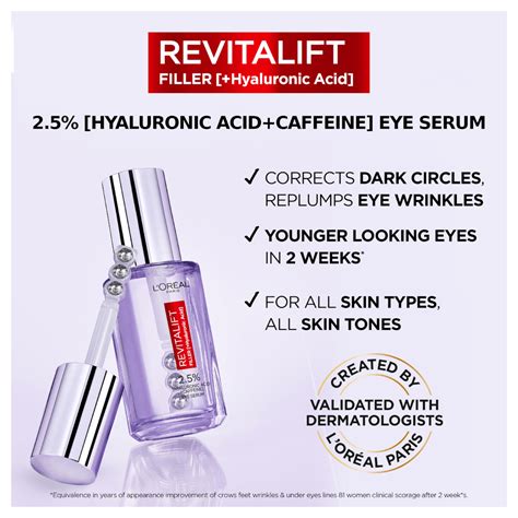 l oreal paris revitalift filler 2 5 percent hyaluronic acid eye serum 20ml au adore beauty