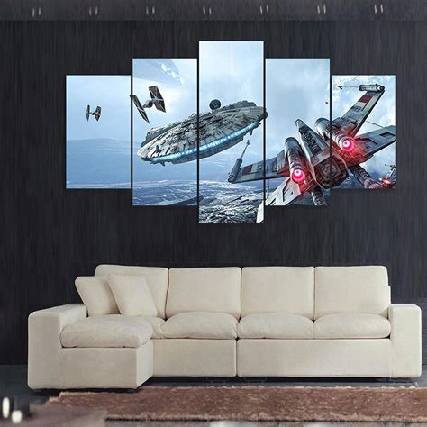 5 Pieces Canvas Painting Wall Art Millennium Falcon Star Wars Movie For