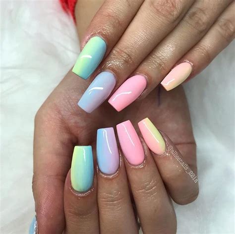 Rainbow Pastel Acrylics Matte Nails Design Colourful Acrylic Nails