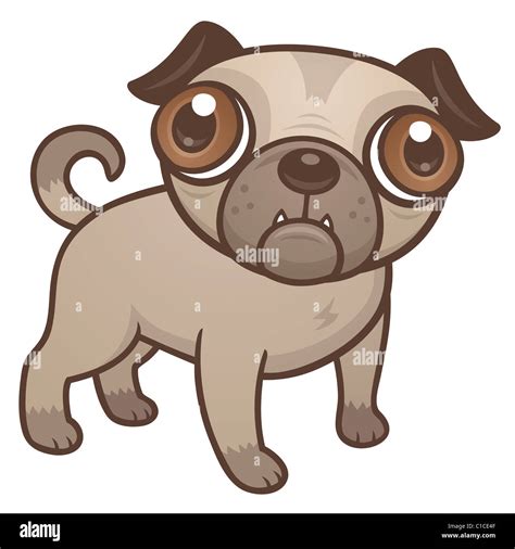 Vektor Cartoon Illustration Eine Süße Mops Welpen Hund Mit Wirklich