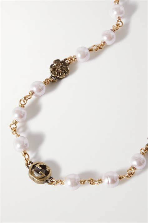 Gold Gold Tone Faux Pearl Necklace Gucci Net A Porter