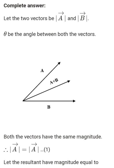 if resultant vector of two vectors of equal magnitude has magnitude equal to one of those 