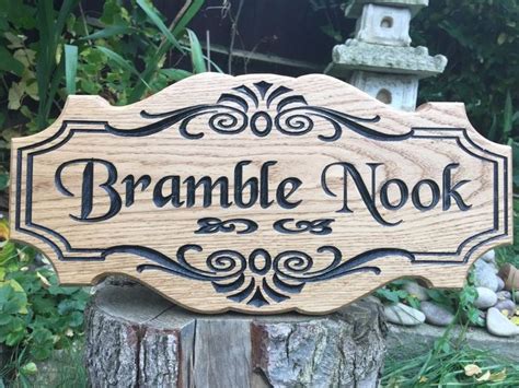 Oak House Sign Personalised Carved Custom Engraved Outdoor Wooden