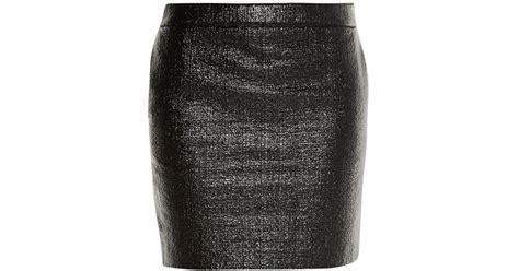 Lyst Saint Laurent Cracked Leather Effect Mini Skirt In Black
