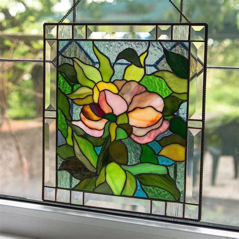 Peony Flower Stained Glass Window Hanging Panel