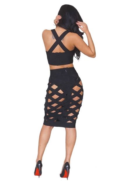Cutout Skirt Two Piece Bandage Set Black