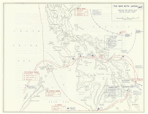 World War 2 23 26 October 1944 Battle For Leyte Gulf 1959 Old Vintage Map