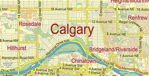 Calgary Alberta Canada Pdf Vector Map City Plan Low Detailed For