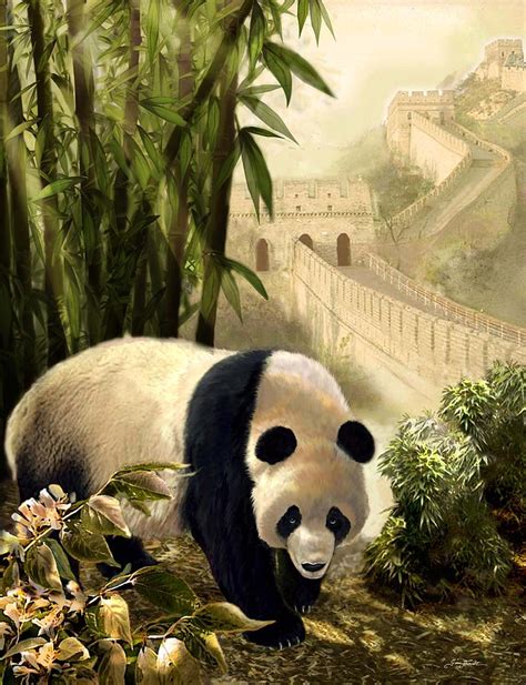 The Panda Bear And The Great Wall Of China Painting By Regina Femrite