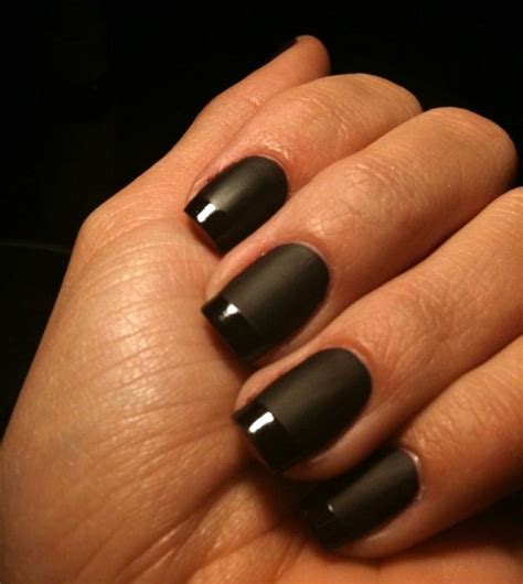 If you finish off with a final swipe that angles the top coat slightly under the nail, you'll. Matte Nails with Glossy Tips | Black manicure, French ...