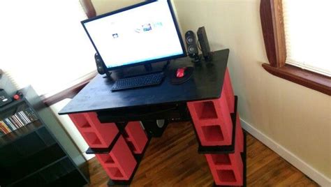 DIY Cinder Block Computer Desk made by my lovely fiancé...it's a great