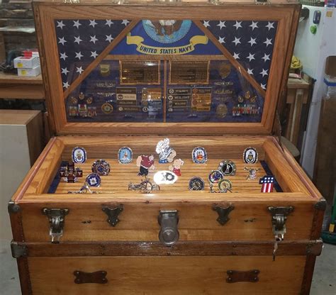 Antique Trunk 820 Used As Navy Retirement Shadow Box Idea For A Navy
