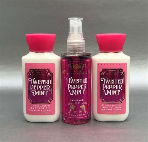 3 Piece Bath And Body Works Twisted Peppermint Lotion Mist Lotion