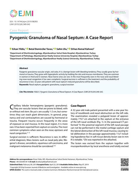 Pyogenic Granuloma Of Nasal Septum A Case Report Docslib