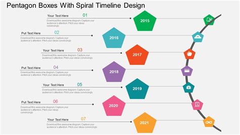 Pentagon Boxes With Spiral Timeline Design Flat Powerpoint Design
