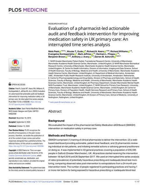 Pdf Evaluation Of A Pharmacist Led Actionable Audit And Feedback