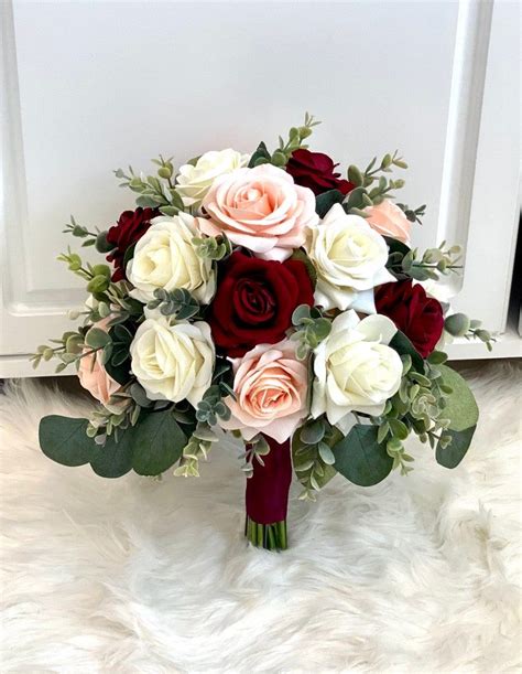 Rose Bridal Bouquetburgundy And Blush Bouquet Burgundy Etsy México