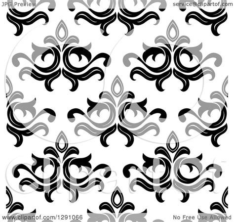 Clipart Of A Seamless Vintage Black And White Floral Pattern Background