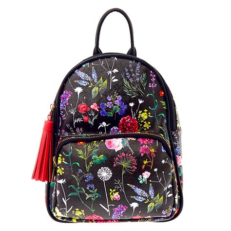 Botanical Floral Mini Backpack Black Claires Us