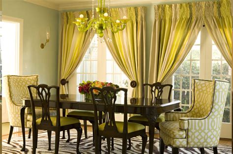 Gray Yellow Curtains Transitional Dining Room