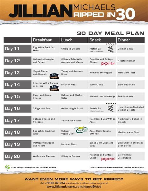 Jillian Michaels 30 Day Diet Plan Free